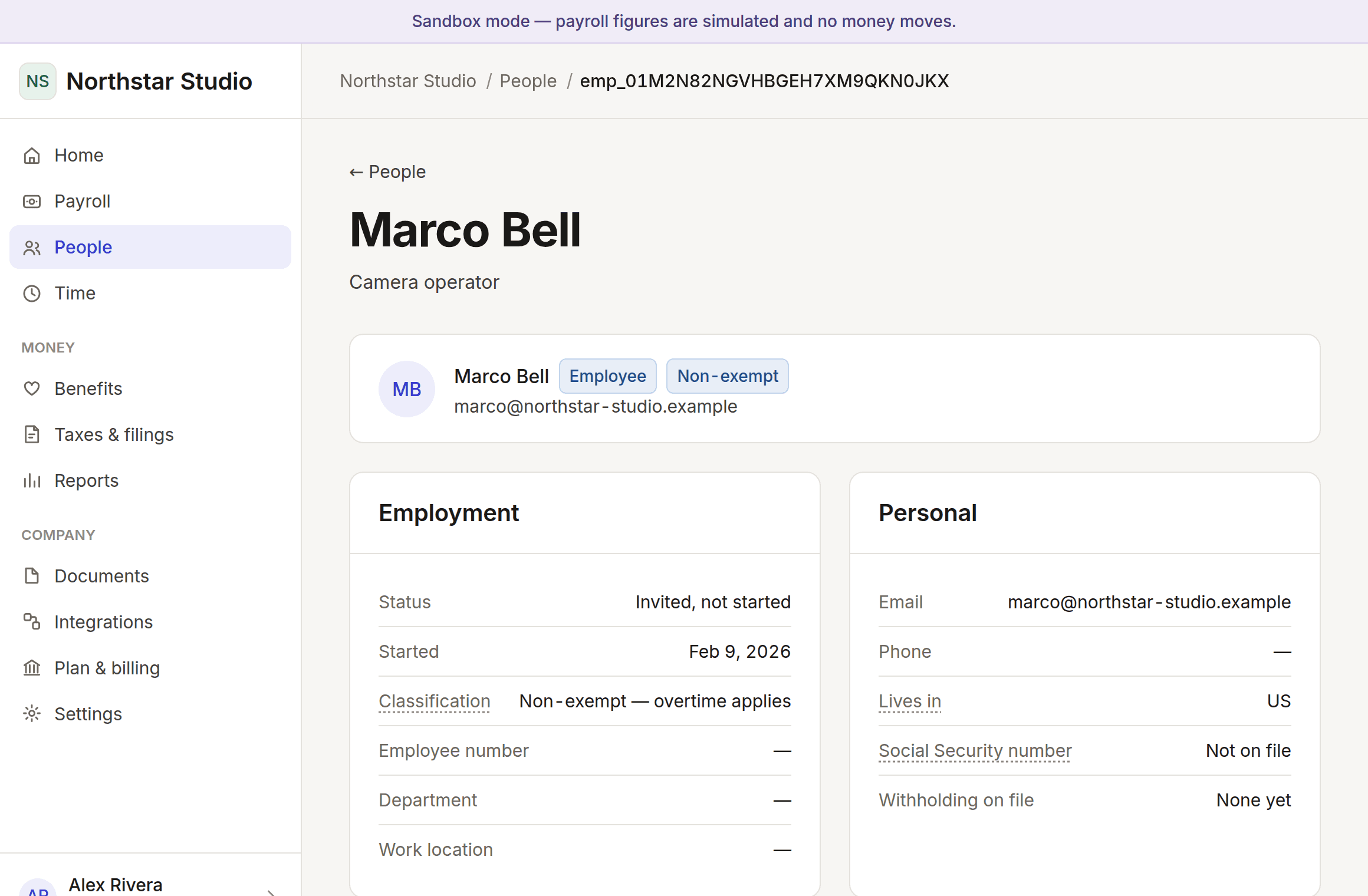 One person’s record, showing employment details and their full pay history.